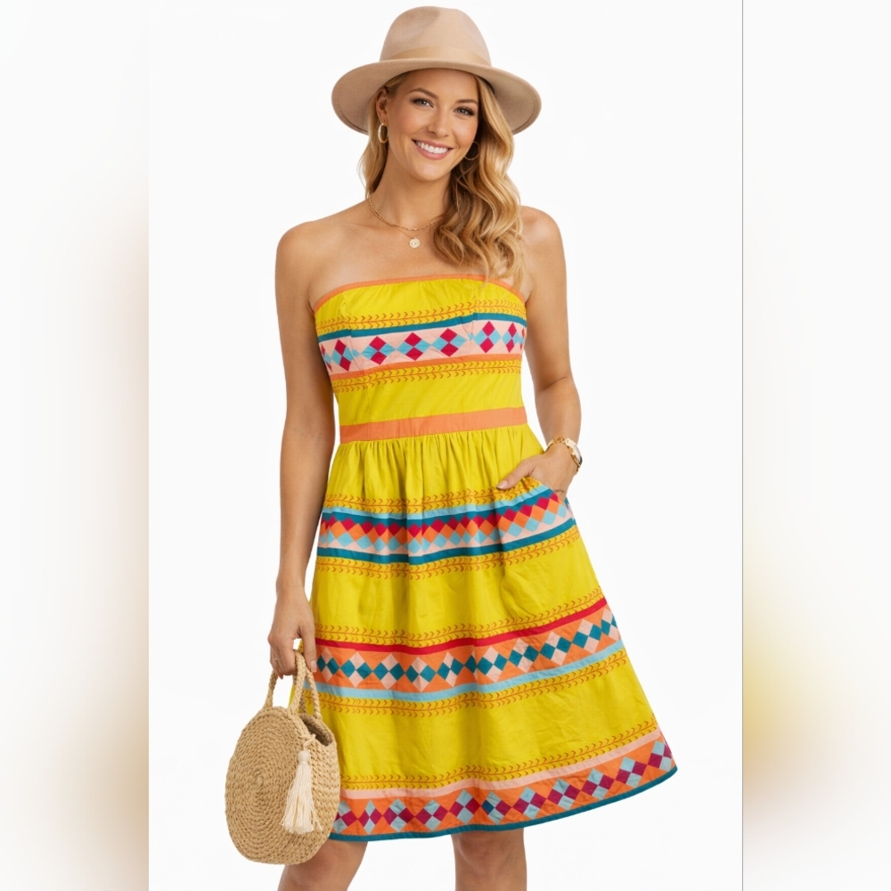 608-Leifsdottir Aztec Colorful Dress in Yellow and‎ Pink